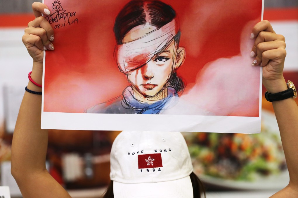 K became an icon of the anti-government movement after she was injured in the eye in August. Photo: Sam Tsang