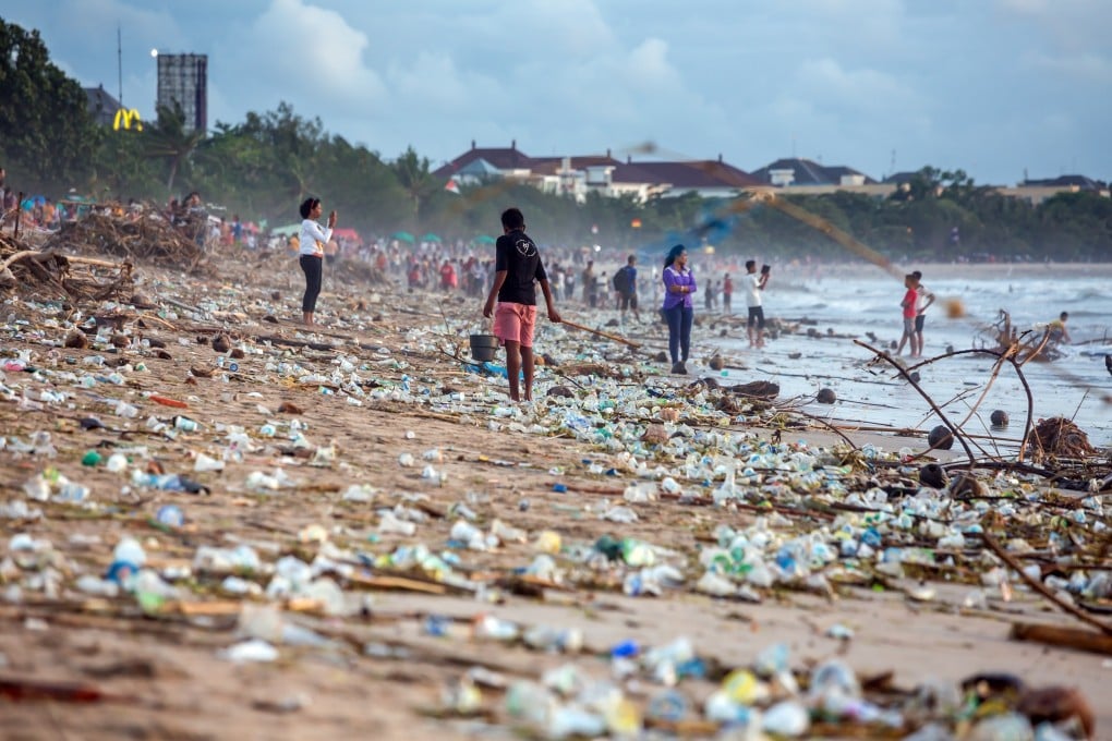 Plastic waste lines Kuta beach, on the Indonesian resort island of Bali, in 2017. Photo: Shutterstock