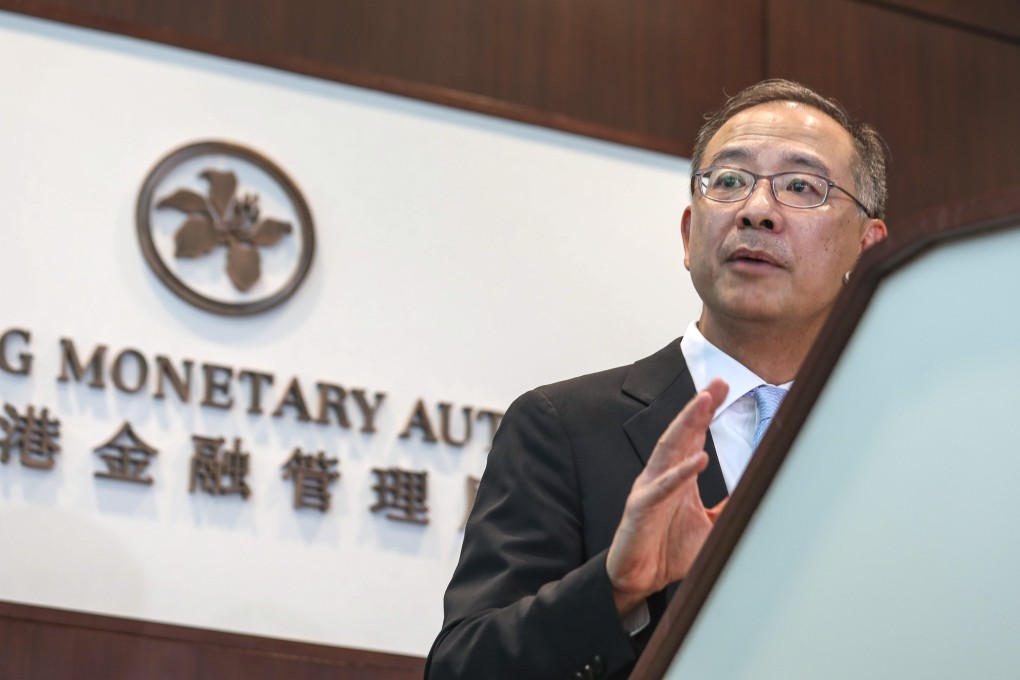 Eddie Yue Wai-man speaks to the press on his first day as the chief executive of the Hong Kong Monetary Authority on October 2 at the International Finance Centre in Central. Photo: Xiaomei Chen