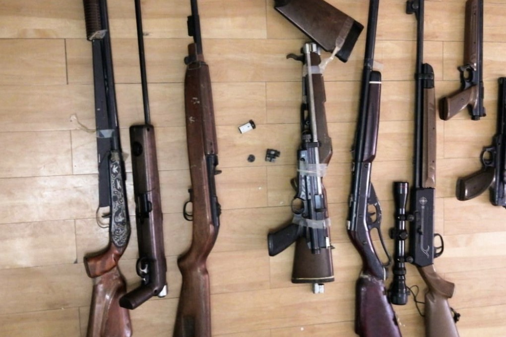 Some of the guns found in the man’s home and displayed by police. Photo: Handout