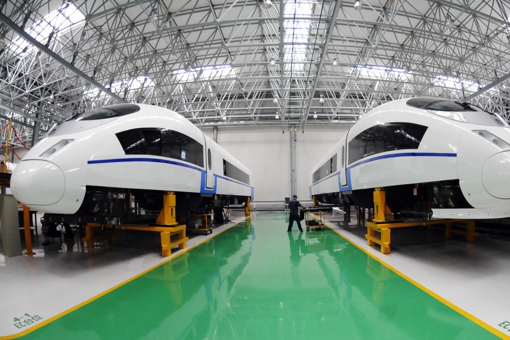 China Railway Construction Heavy Industry makes equipment for tunnelling machines, rail transit, mining and agriculture. (Above) two CRH380BL trains are seen at Changchun Railway Vehicles’ plant in Changchun, capital of northeast Jilin province. Photo: Xinhua