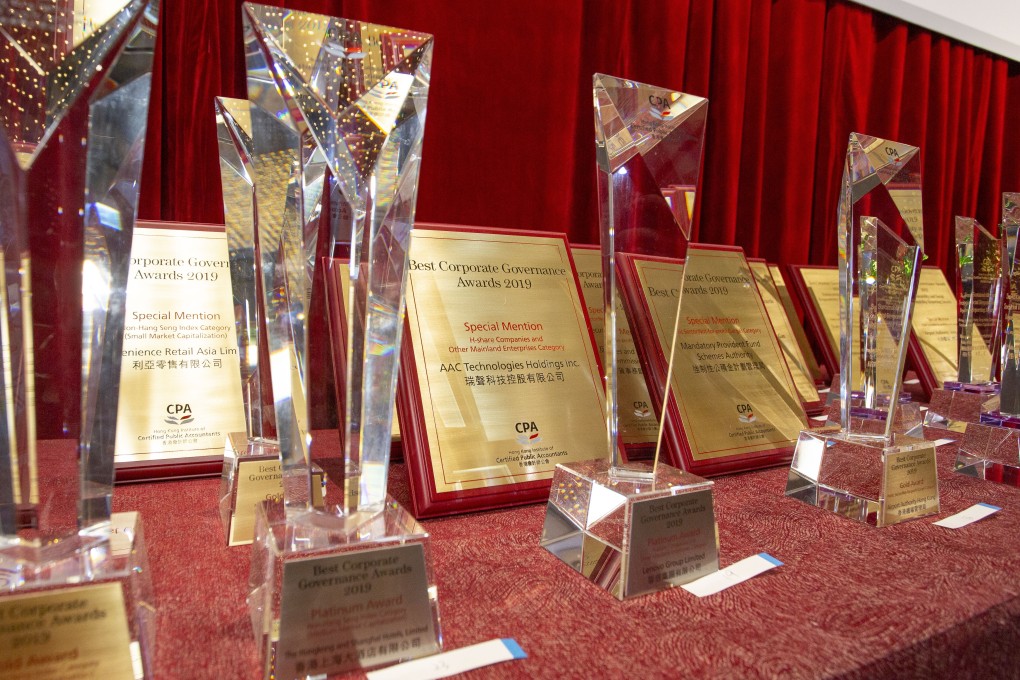 Judges presented 26 awards to Hong Kong companies and organisations for their commitment to the highest corporate governance standards at the Best Corporate Governance Awards 2019 hosted by the Hong Kong Institute of Certified Public Accountants. Photo: Frank Chan
