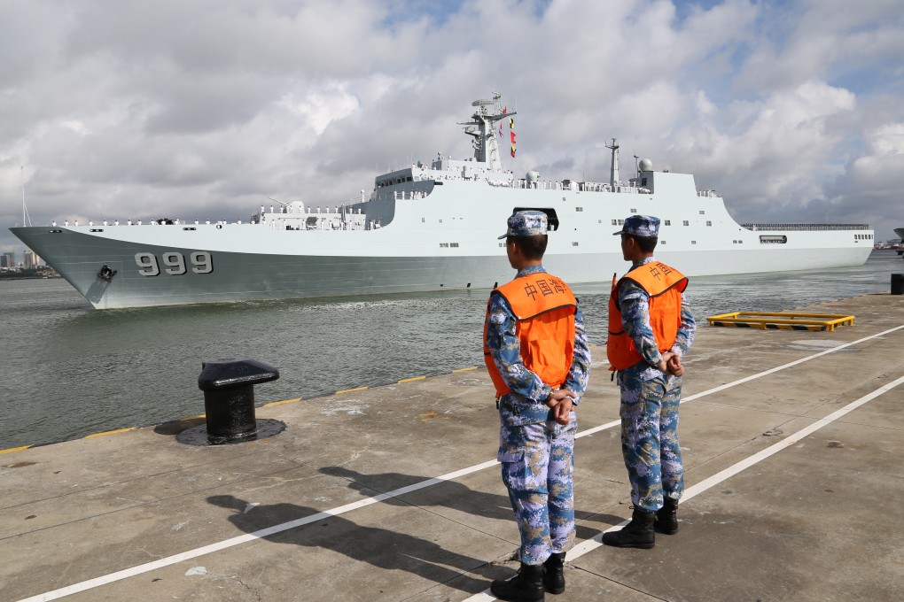 The PLAN’s amphibious transport ship Jinggangshan leaves Guangdong for Doraleh in Djibouti. Photo: Xinhua
