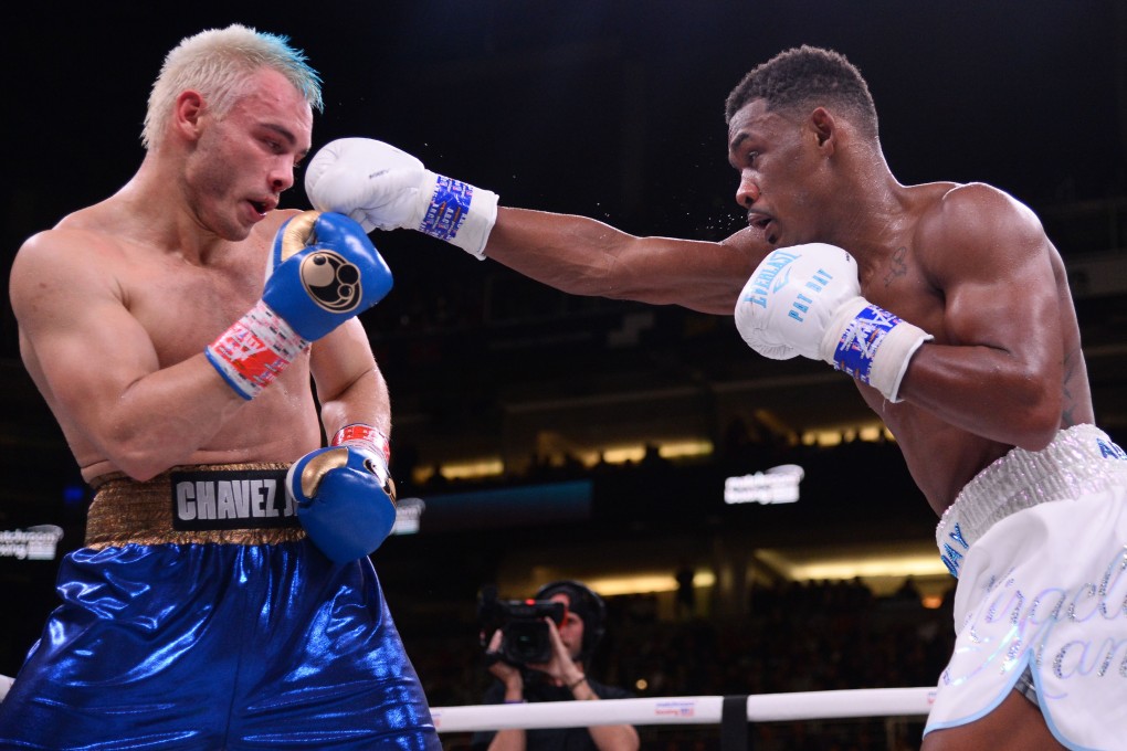 Daniel Jacobs throws a right against Julio Cesar Chavez Jnr in their super middleweight bout in Phoenix, Arizona. Photo: USA Today Sports