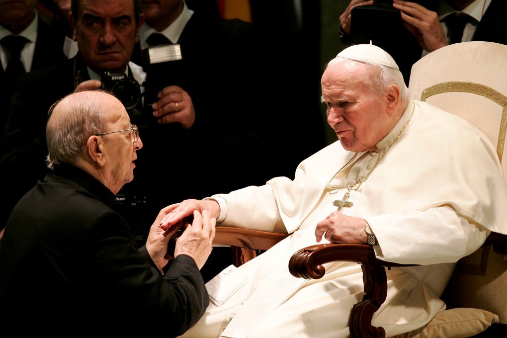 Father Marcial Maciel, founder of the Legionaries of Christ, is blessed by Pope John Paul II during a special audience at the Vatican in 2004. A new report has found that Maciel abused at least 60 minors. Photo: Reuters