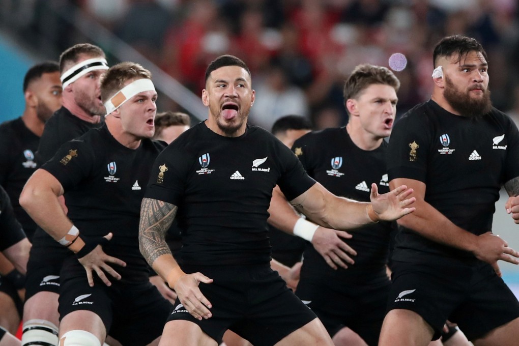 New Zealand's Sonny Bill Williams (centre) and teammates perform the haka before the 2019 Rugby World Cup bronze match. Photo: Reuters