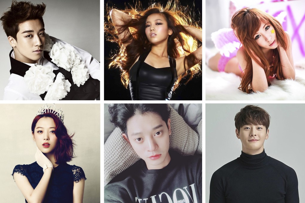 (From left to right, top) Seungri, Goo Hara, Tenashar, Sulli, Seungri, Jung Joon-young and Cha In-ha have all made headlines this year in the South China Morning Post’s five top music stories of 2019.