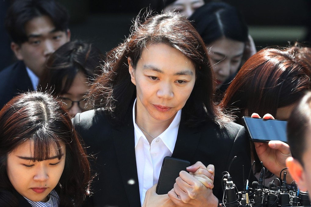 Former Korean Air executive Heather Cho leaves Seoul Central District Court in May. Photo: Yonhap via AP
