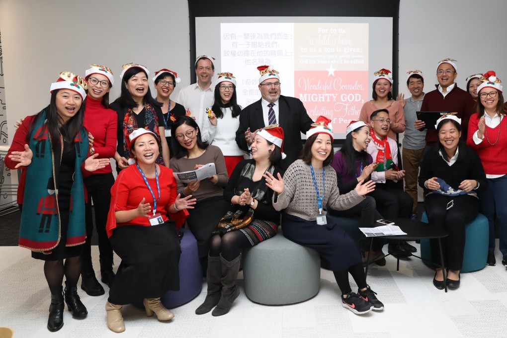 Participants in carolling event held by KPMG in Wong Chuk Hang. Photo: K. Y. Cheng
