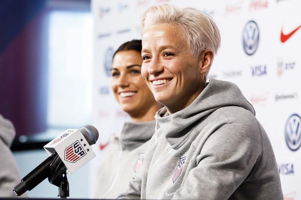 Megan Rapinoe and Alex Morgan speak to the media at the 2019 Fifa Women’s World Cup. Photo: EPA