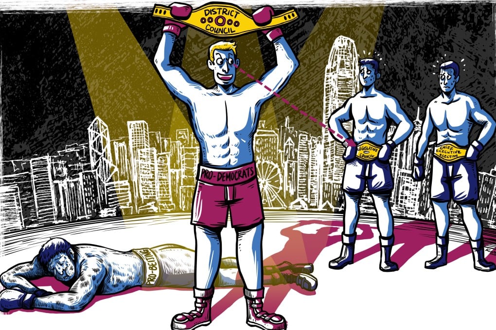 The Post looks at the political implications of the pro-democrats’ landslide win in the city’s recent grass-roots elections. Illustration: Lau Ka-kuen