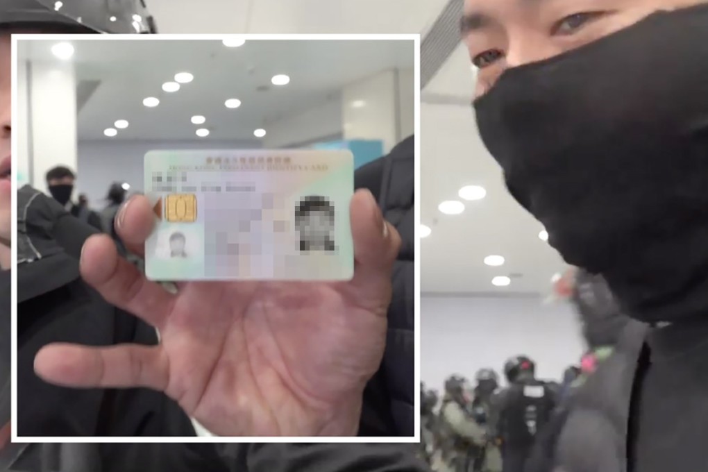 The reporter’s name, ID card number and date of birth were visible when the policeman showed his card on the live stream. Photo: Stand News