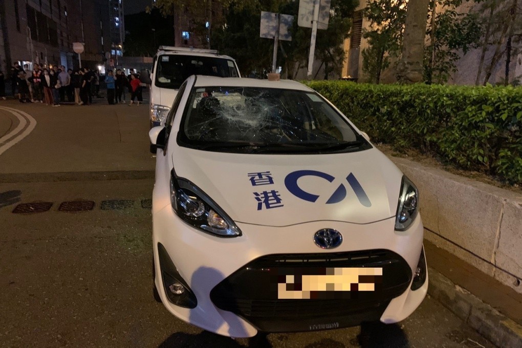 An HK01 vehicle parked in Tseung Kwan O was vandalised by protesters in November. Photo: HK01