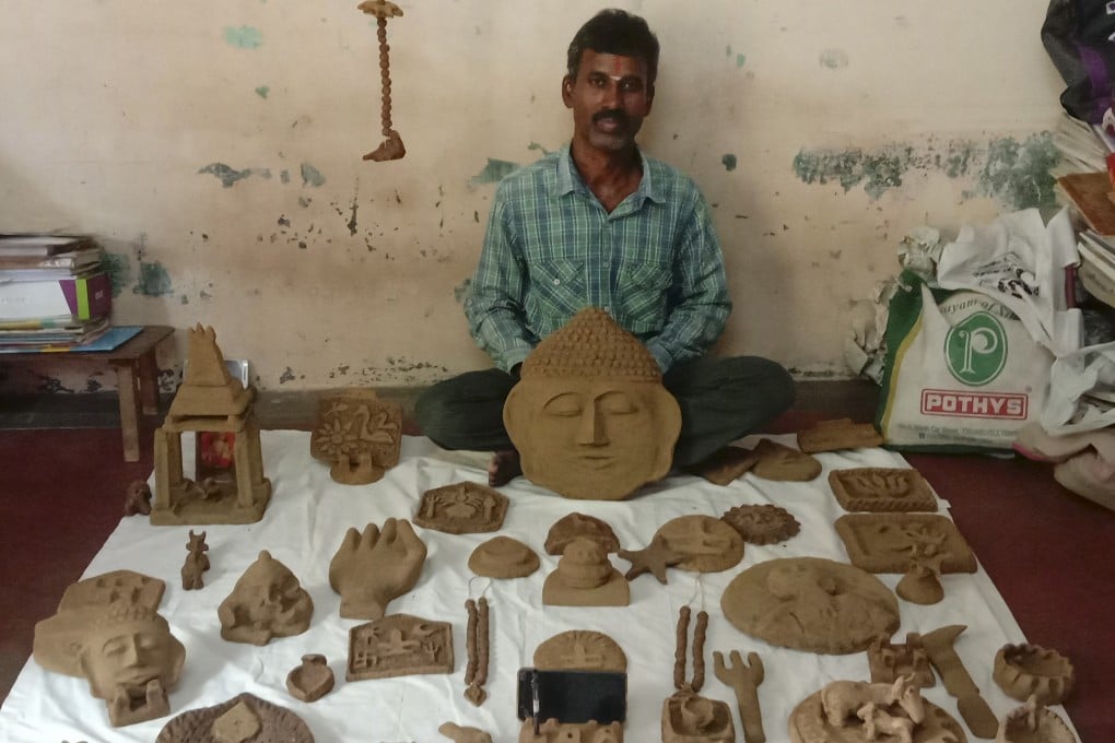 Ganeshan Palsamy makes more than 100 varieties of handcrafted cow dung artefacts. Photo: Kamala Thiagarajan