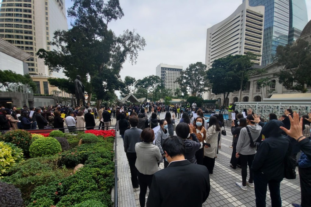 A small group of protesters gather in Hong Kong’s business district on Thursday. Photo: Chris Lau