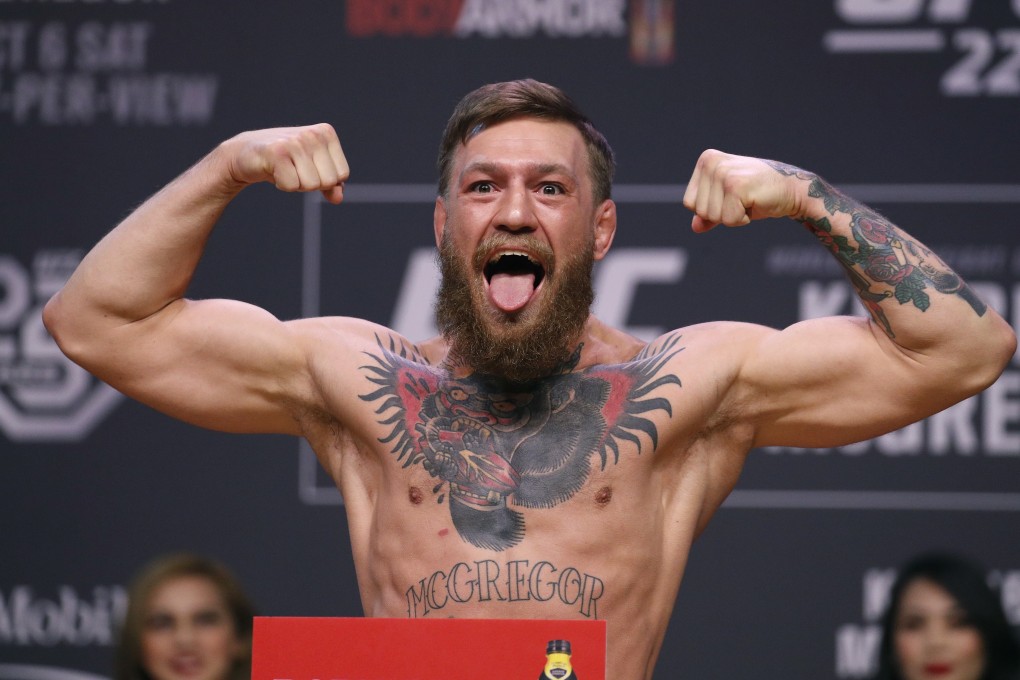 Conor McGregor poses during a ceremonial weigh-in for UFC 229. Photo: AP