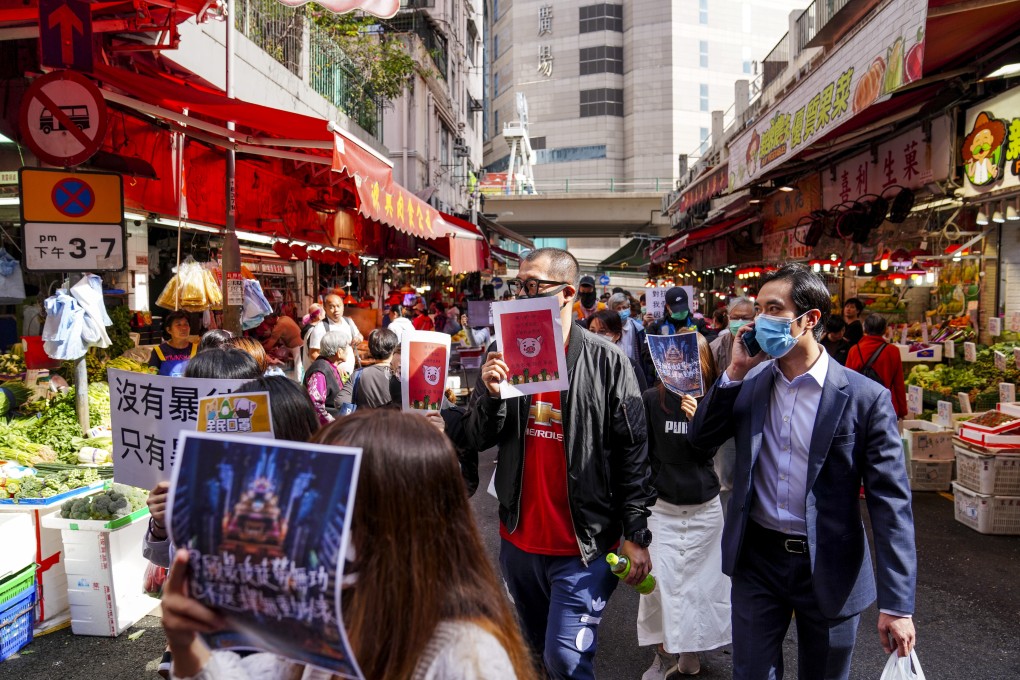 Anti-government protesters hold a small rally in Causeway Bay. Photo: Sam Tsang