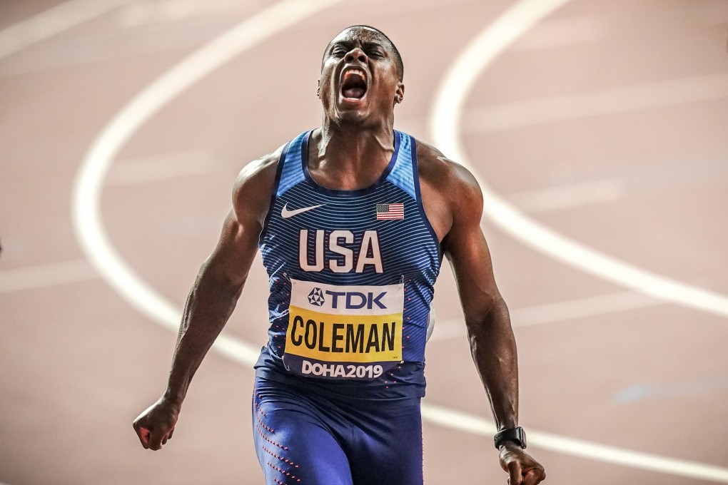 Christian Coleman celebrates victory in the 100m final at the 2019 IAAF World Athletics Championships. Photo: DPA