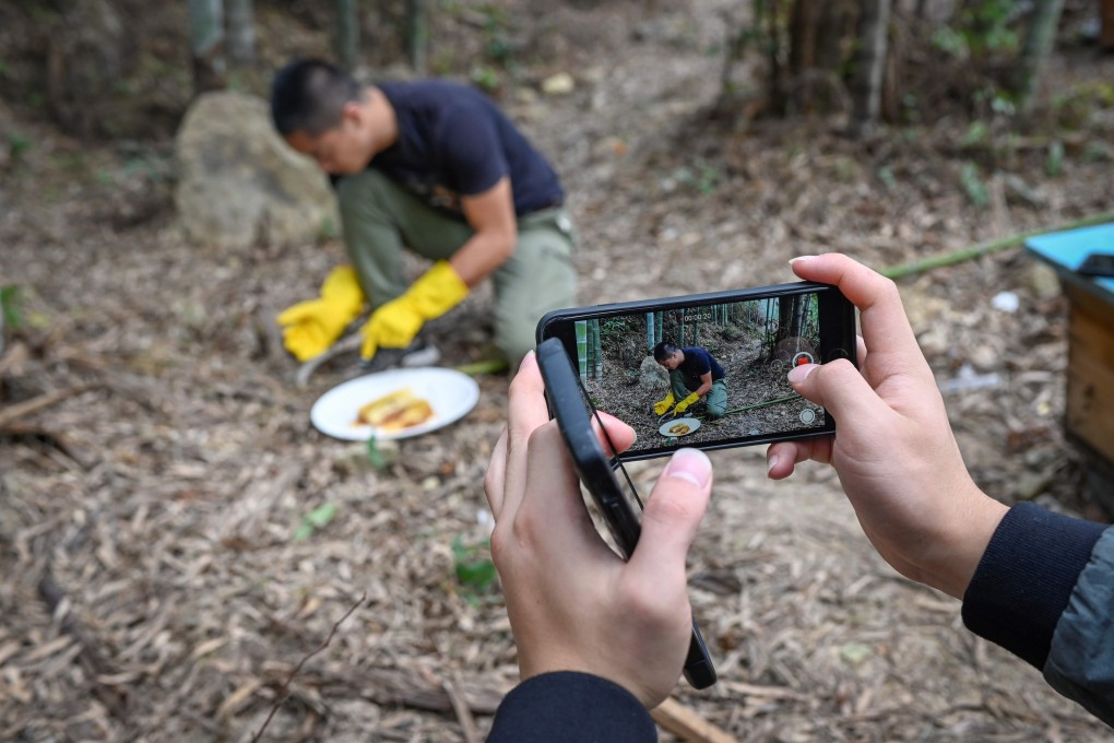 Ma Gongzuo is filmed tasting honey at his apiary in Zhejiang province. Photo: AFP