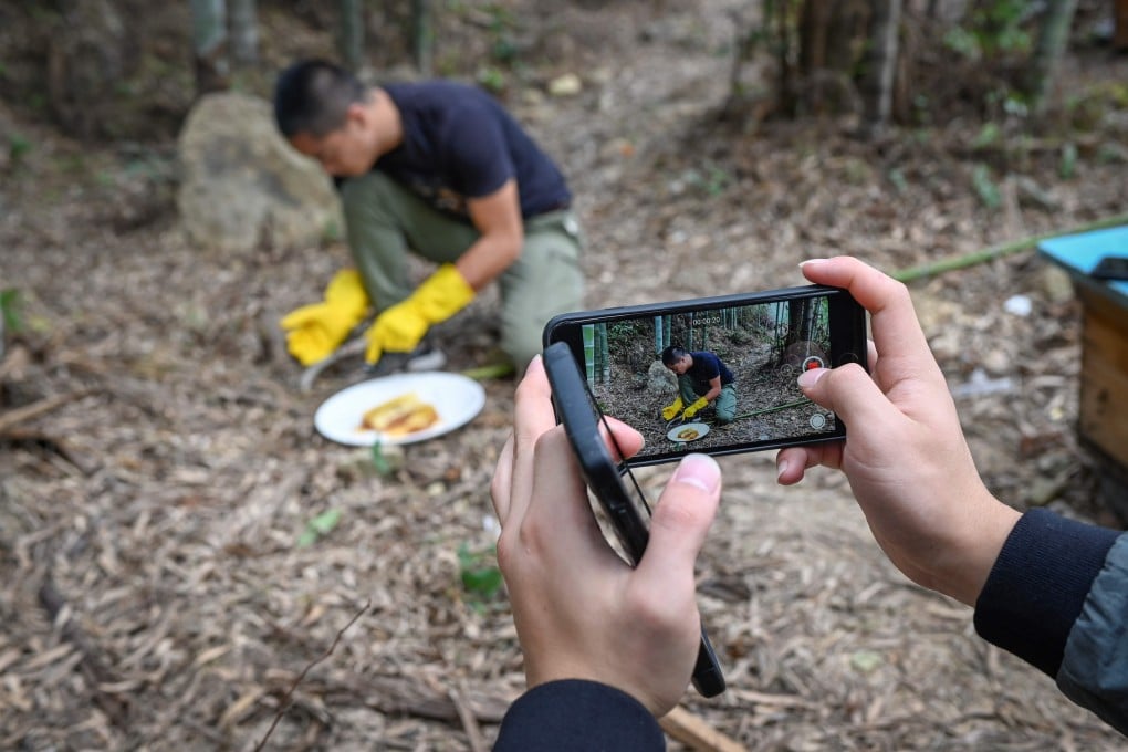 Ma Gongzuo is filmed tasting honey at his apiary in Zhejiang province. Photo: AFP