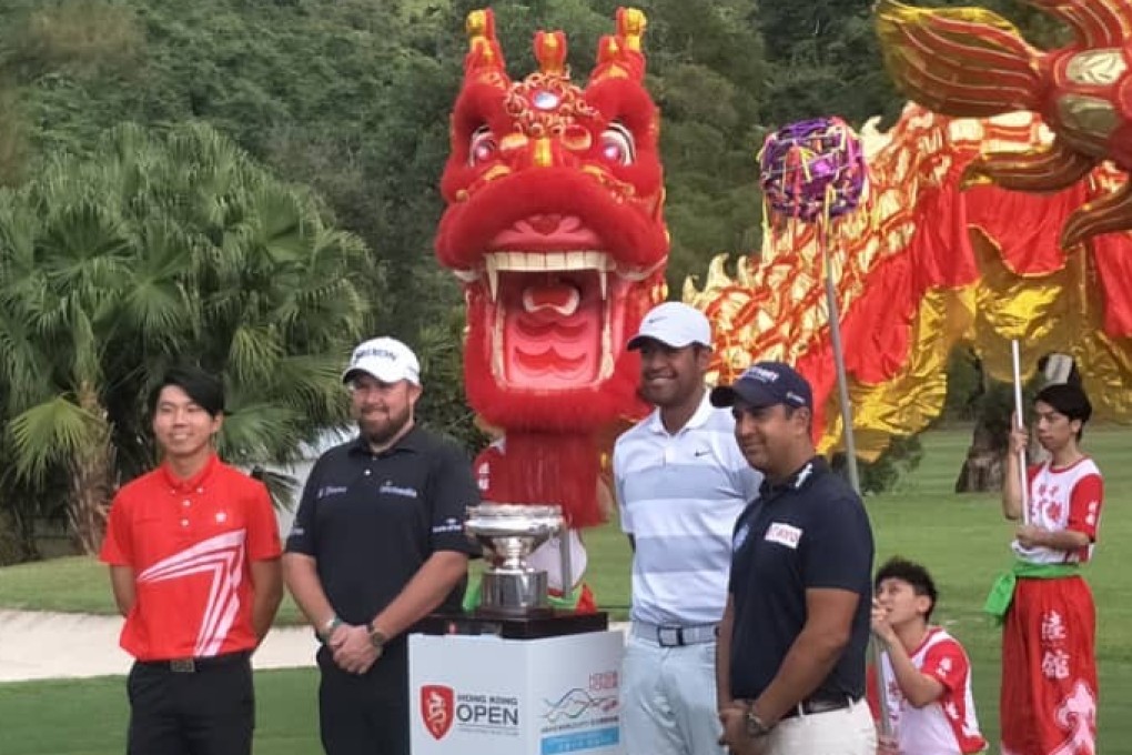 (Left to right): Hong Kong amateur Terrence Ng with Ireland’s Shane Lowry, American Tony Finau and India’s Shiv Kapur at the Deep Water Bay golf course. Photo: Handout