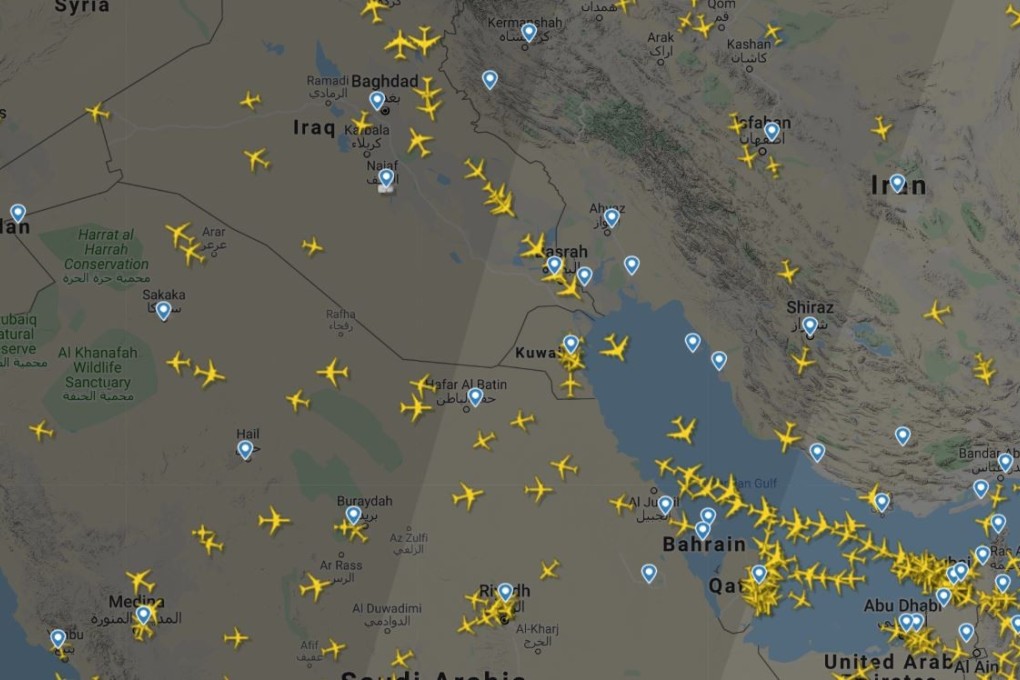 The airspace over Iraq and Iran earlier Wednesday, January 8, 2020. Photo: FlightRadar24