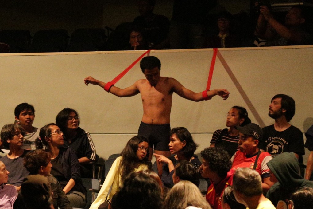 69 Performance Club member Dhanurendra Pandji performing a work titled “Lines Formation No.1” in Jakarta, Indonesia. Photo: 69 Performance Club