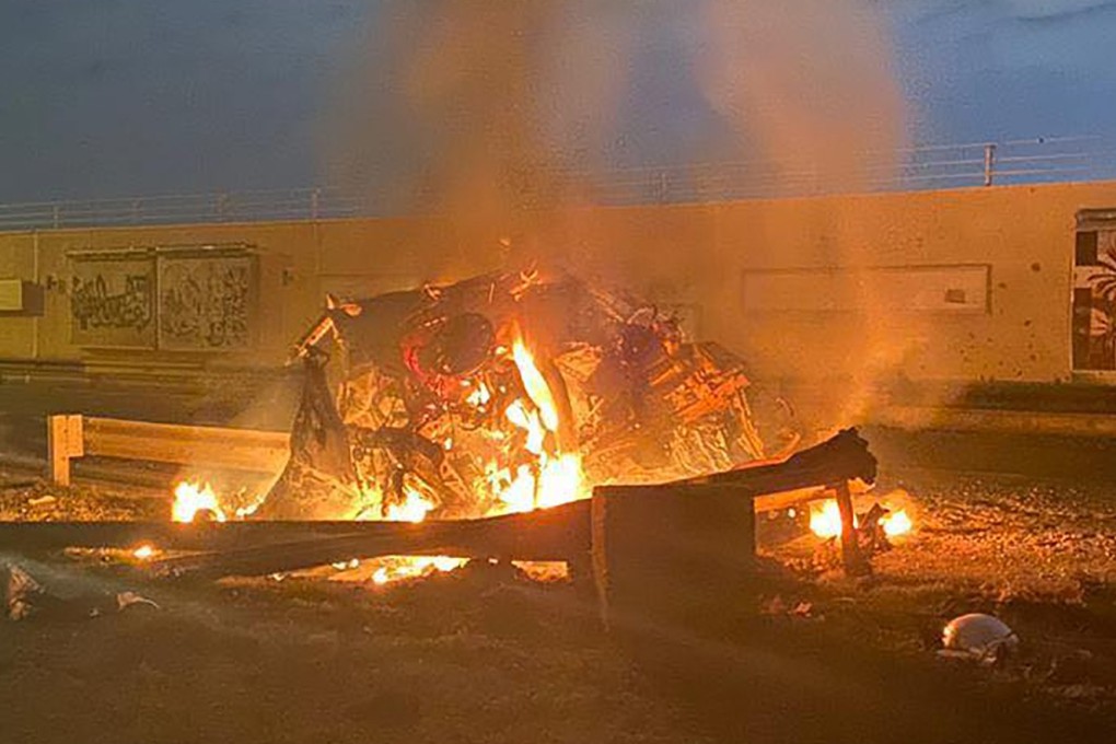 The aftermath of the US strike on Iranian general Qassem Soleimani. Photo: AFP