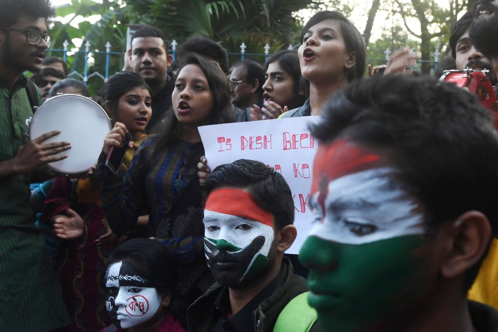 Protesters rally on Tuesday against an attack on students and teachers at the Jawaharlal Nehru University campus in New Delhi two days earlier. Photo: AFP