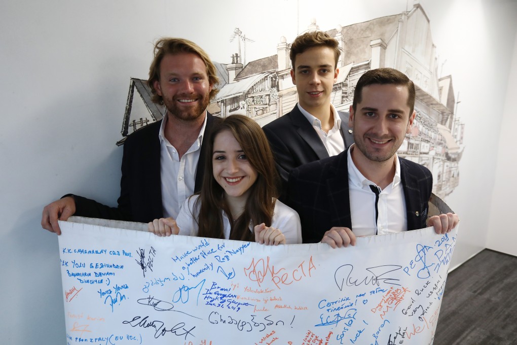 Europe Goes Silk Road co-founders (left to right) Sebastian Holler, Maximilian Auer, and Florian Krendl, alongside graphic designer Lara Schauer. Photo: Tory Ho