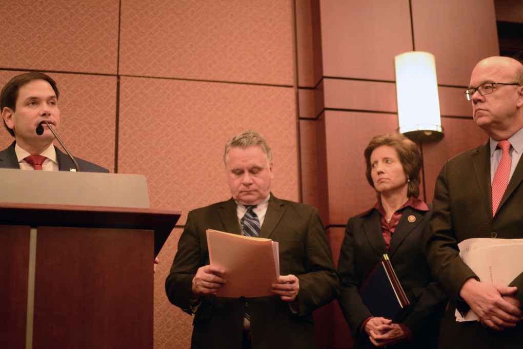 From left, Congressional-Executive Commission on China members Marco Rubio, Chris Smith, Vicky Hartzler and James McGovern discussing the annual report on Wednesday in Washington. Photo: Owen Churchill