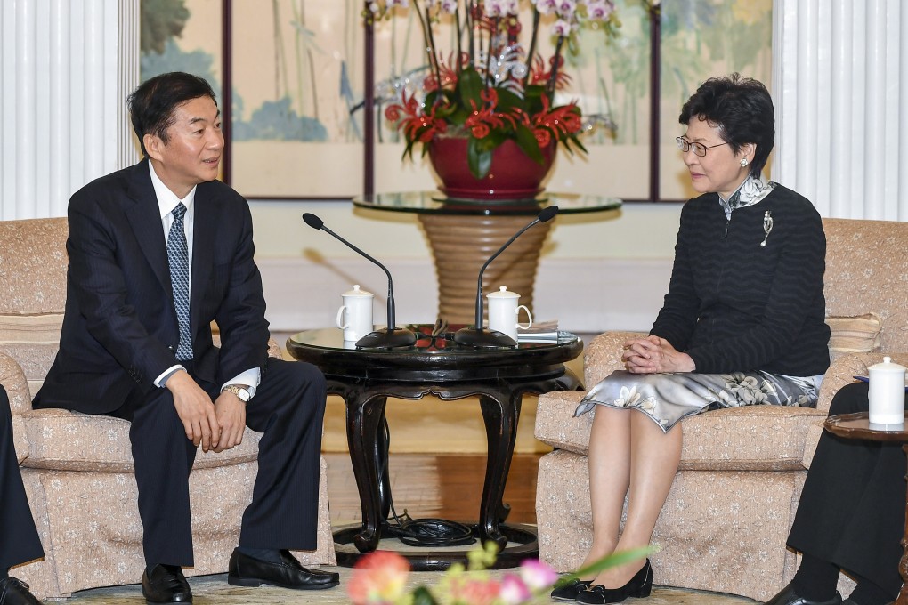 Chief Executive Carrie Lam meets Luo Huining, then secretary of the Communist Party’s Shanxi provincial committee, at Government House on December 3. Luo has been appointed director of the central government’s liaison office in Hong Kong. Photo: Information Services Department