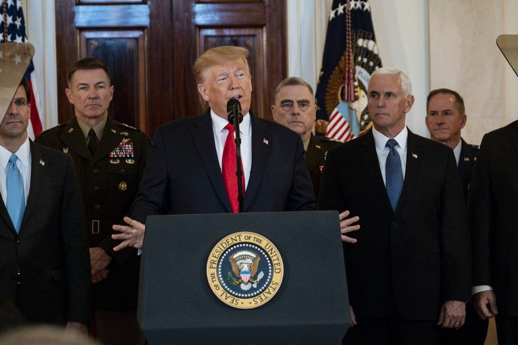 US President Donald Trump delivers a statement in the Grand Foyer of the White House in response to Iran firing more than a dozen ballistic missiles at two Iraqi military bases housing US troops. Photo: Abaca Press/TNS