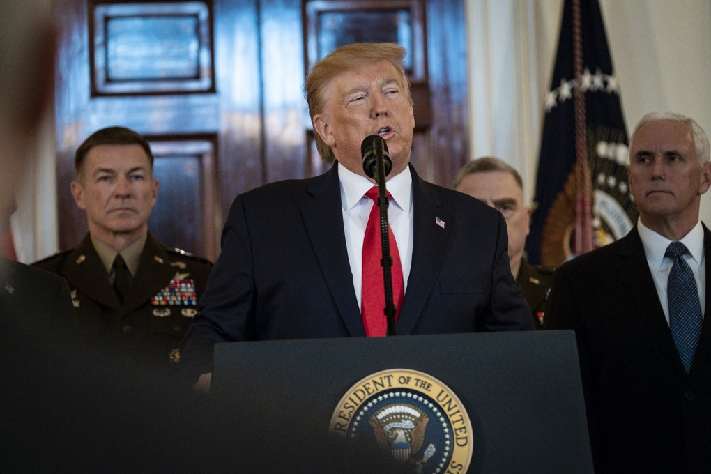 President Donald Trump speaks about the situation with Iran in the White House on Wednesday. He seemed intent on de-escalating the crisis after Iran launched ballistic missiles on two Iraqi bases housing US troops. Photo: Abaca Press/TNS