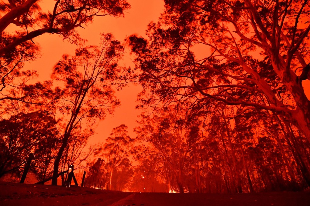 The afternoon sky glows red from bush fires in the area around the town of Nowra in the Australian state of New South Wales on December 31, 2019. Photo: AFP
