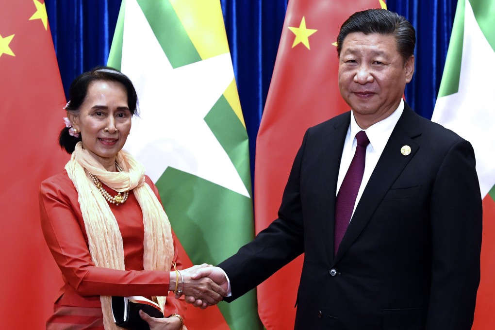 Aung San Suu Kyi meets Xi Jinping during a summit in Beijing in 2017. Xi will visit Myanmar next week. Photo: AP