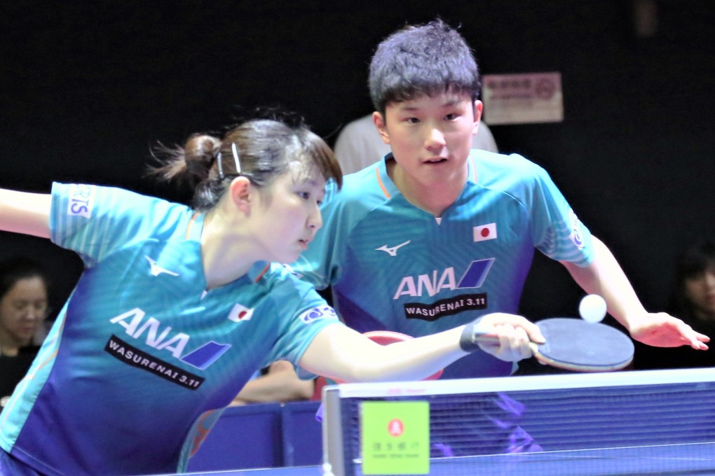 Japan’s Tomokazu Harimoto and partner Hina Hayata playing at the 2019 Hong Kong Open. Photo: Chan Kin-wa
