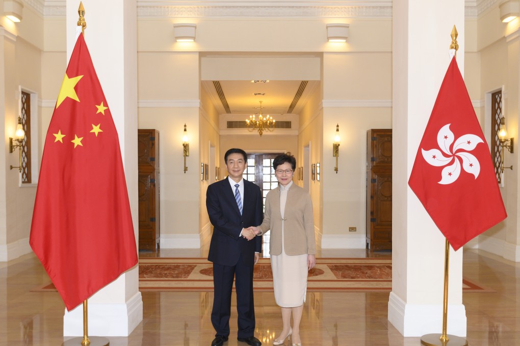 New director of the central government’s liaison office Luo Huining with Hong Kong Chief Executive Carrie Lam at Government House. Photo: Handout