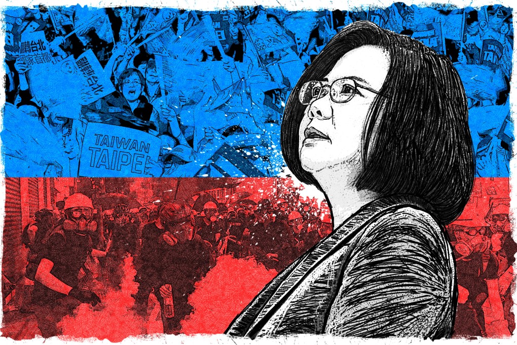 Incumbent president heading into election with a substantial lead in polls after earlier trailing main rival Han Kuo-yu by 30 points. Illustration: SCMP