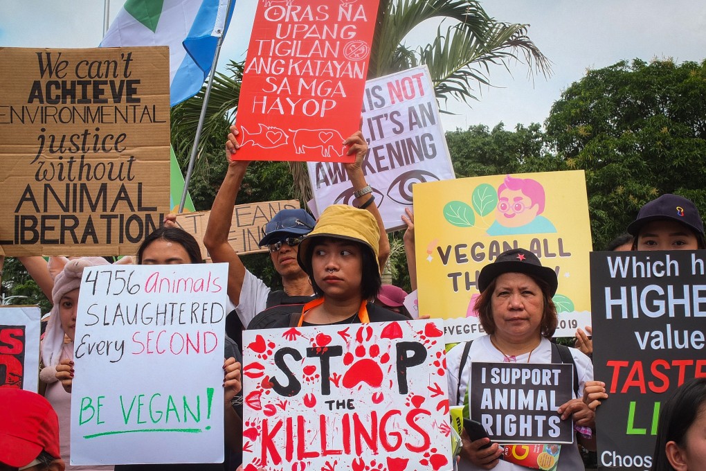A protest against farm cruelty in the Philippines. Veganism is on the rise there thanks to growing awareness of the health benefits of a plant-based diet and the cruelty of animal husbandry. Photo: SOPA Images/LightRocket via Getty Images