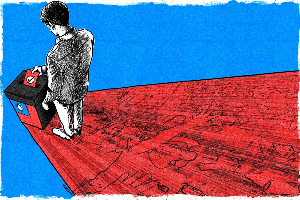 All eyes are on coming election results in Taiwan, which will reflect how politics on the self-ruled island have been influenced by protests in Hong Kong. Illustration: Lau Ka-kuen