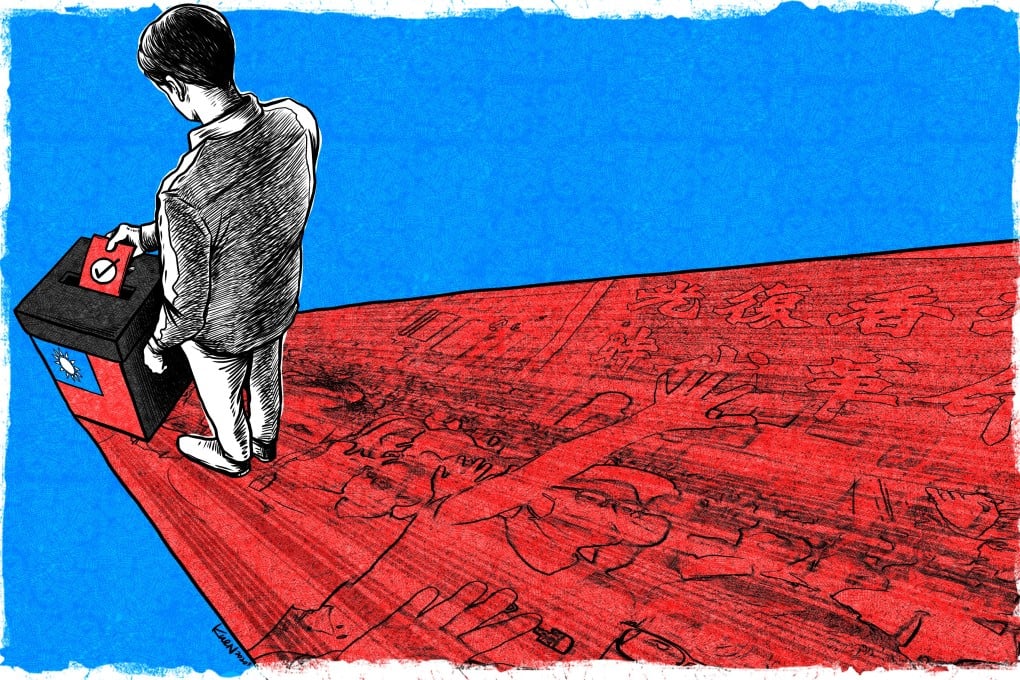 All eyes are on coming election results in Taiwan, which will reflect how politics on the self-ruled island have been influenced by protests in Hong Kong. Illustration: Lau Ka-kuen