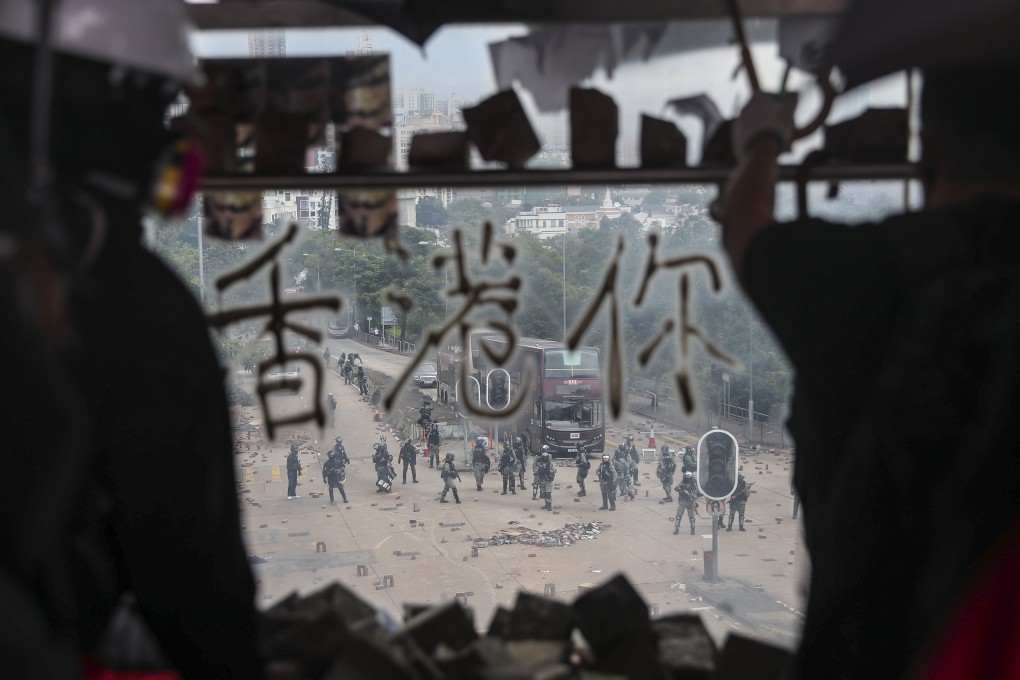 The scene from CityU as protesters and police engage in a stand-off. Photo: Sam Tsang
