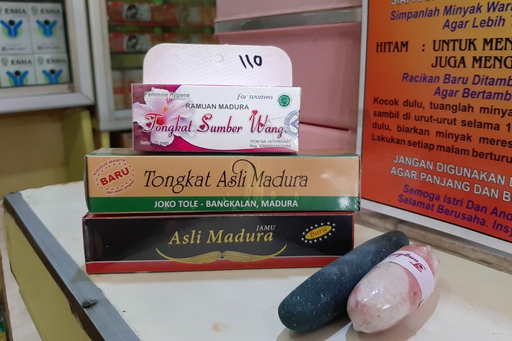 Various brands of “tongkat Madura” – Madura stick. Women in Indonesia insert them in their vaginas in the belief they strengthen their pelvic floor muscles, especially after giving birth, and make sex more pleasurable for their husbands. Their ingredients, though, are a mystery. Photo: Ade Mardiyati