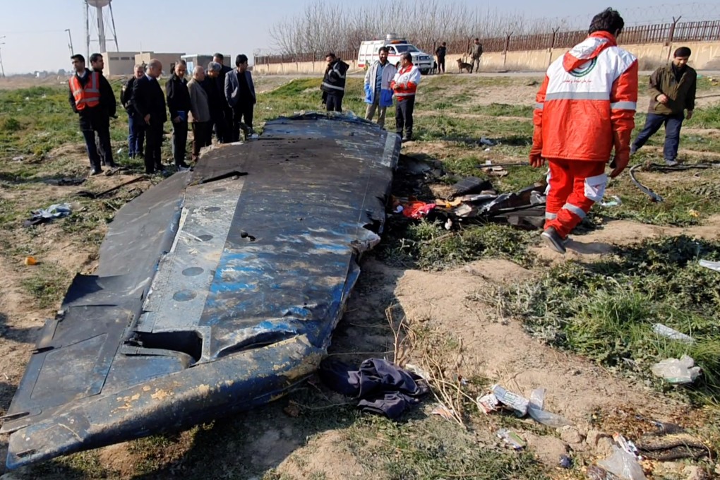 Debris of the crashed Ukraine International Airlines flight seen on January 8, 2020 in Tehran. Photo: Social media video via Reuters