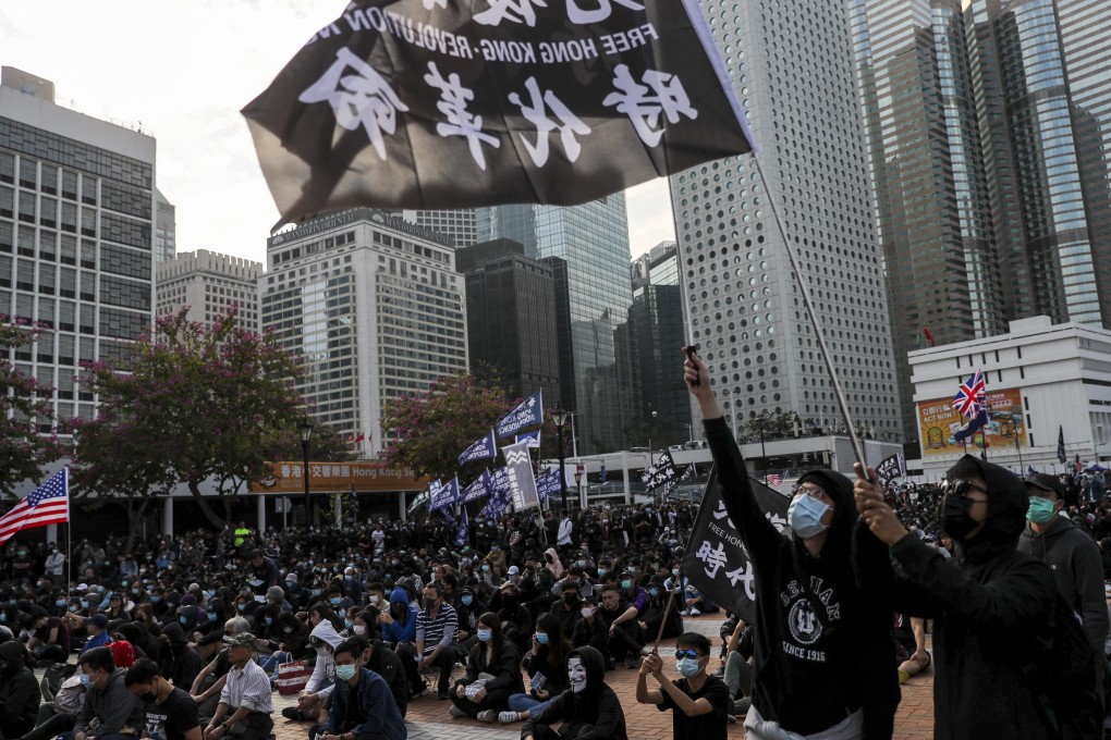 Protesters attend the rally at Edinburgh Place in Central. Photo: Sam Tsang