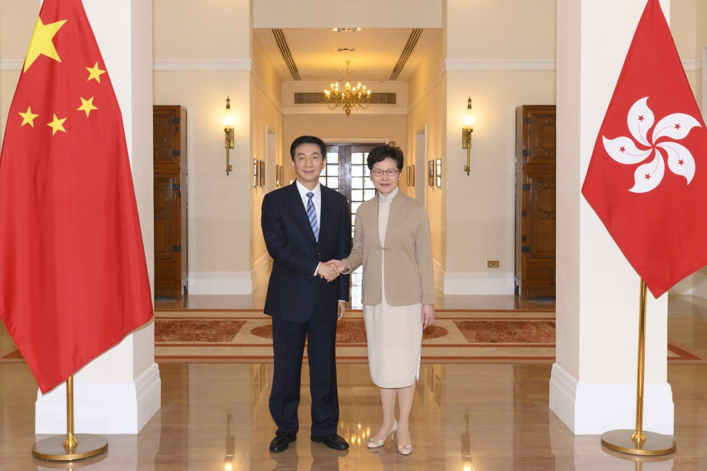 Luo Huining, the new director of the central government’s liaison office in Hong Kong, meets city leader Carrie Lam. Photo: Handout