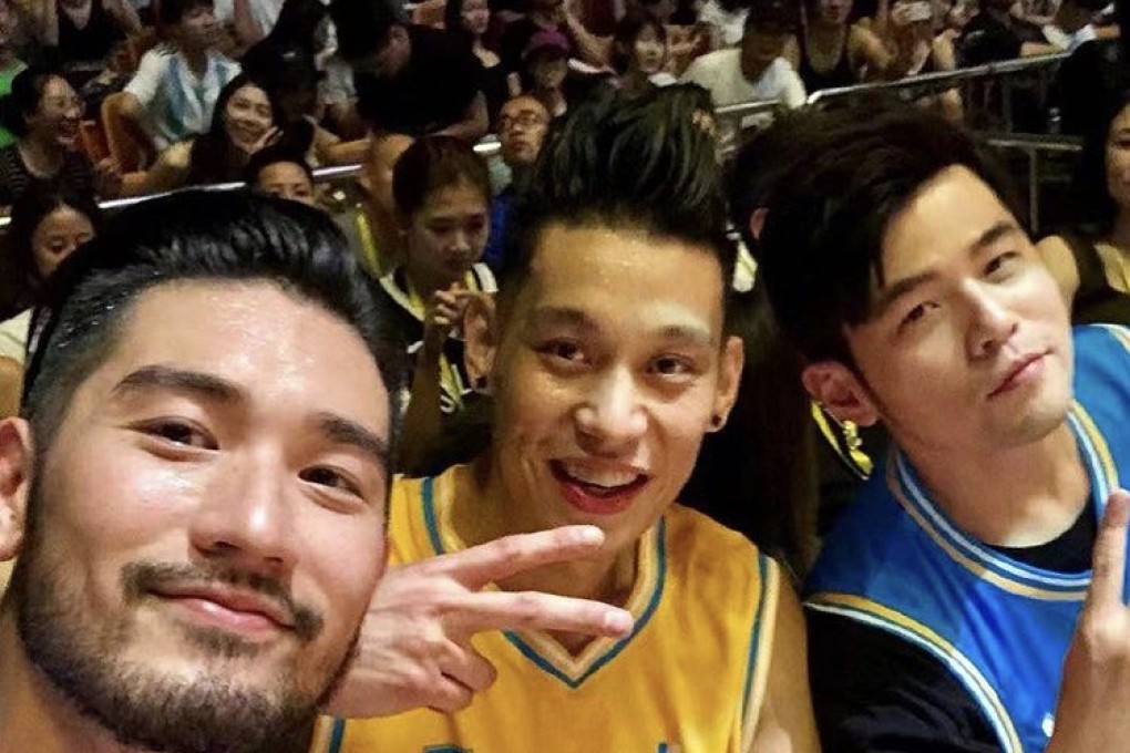 Jeremy Lin (centre) at his celebrity charity basketball game with Godfrey Gao (left) and Jay Chou. Photo: Instagram/@jlin7