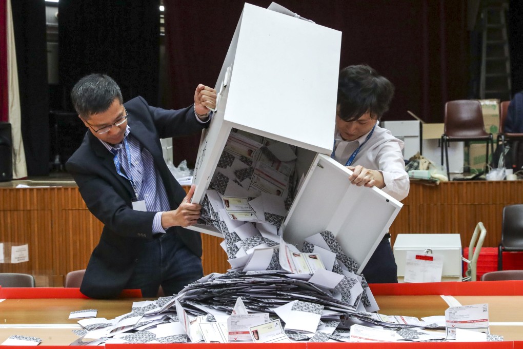 A ballot box is opened at a polling station for the district council election in Aberdeen in November last year. Photo: Edmond So