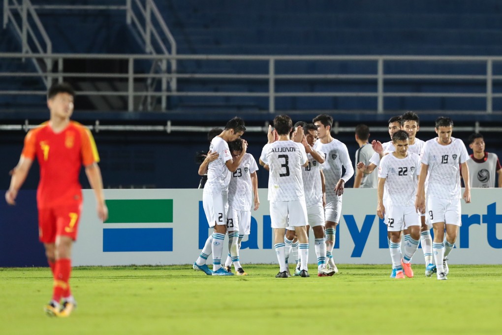 Uzbekistan players celebrate a goal during their win over China at the 2020 AFC U23 Championship in Thailand. Photo: Xinhua